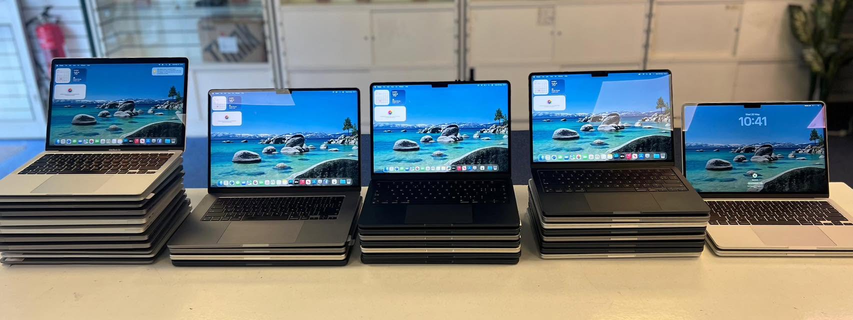 A line-up of laptops prepared and tested at Titan Computers in Exeter